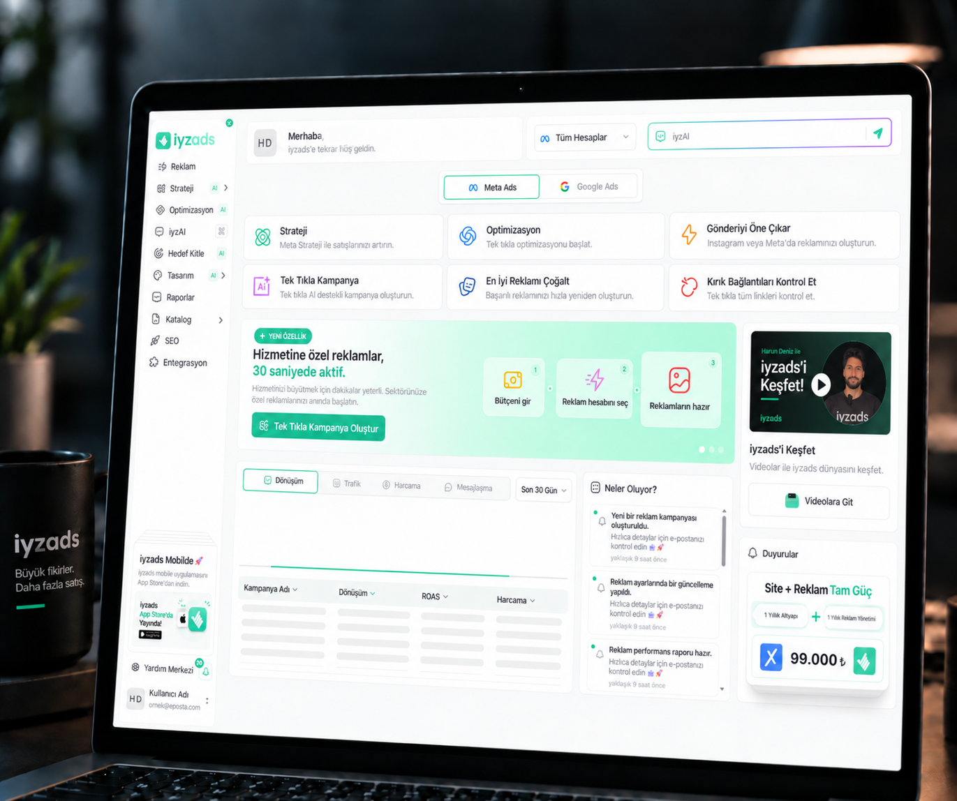 iyzads partner workspace and advertising management dashboard